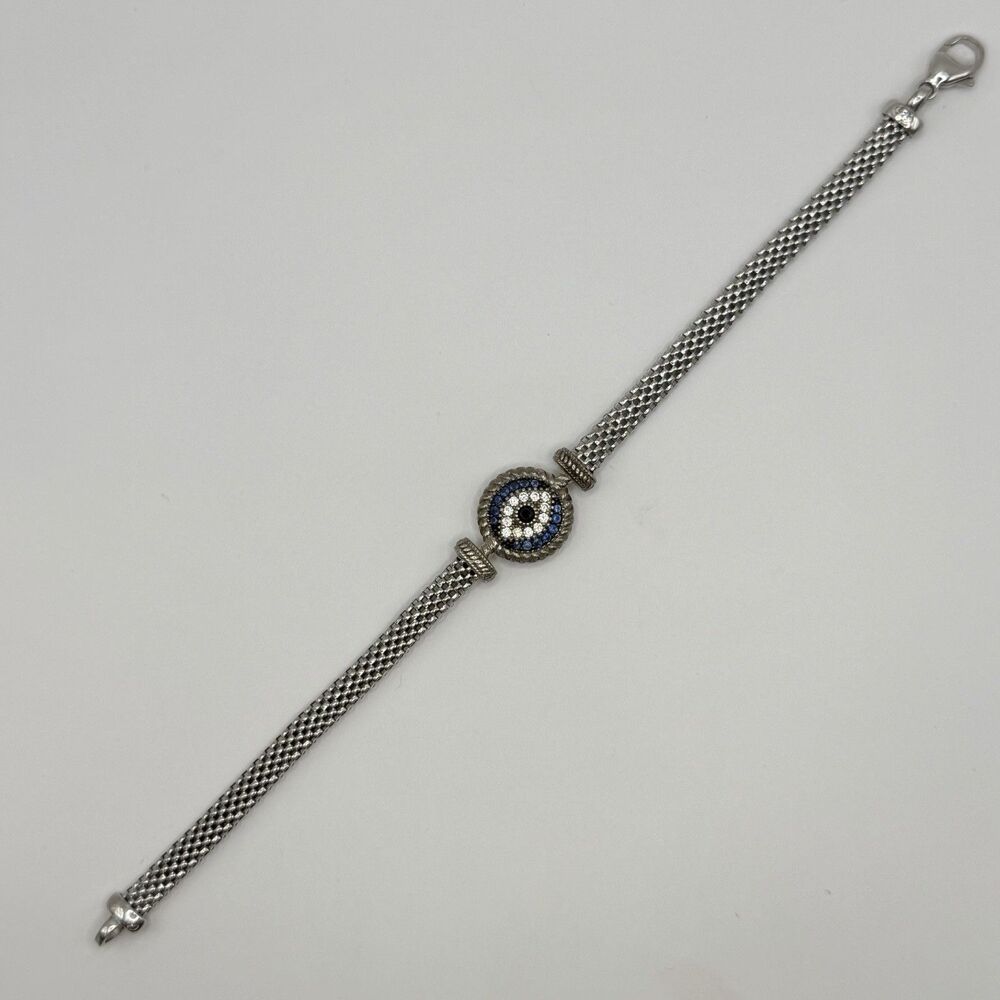 Italian Blue & White Mano Crystal Bracelet 7.5” 925 Sterling Silver Clasp